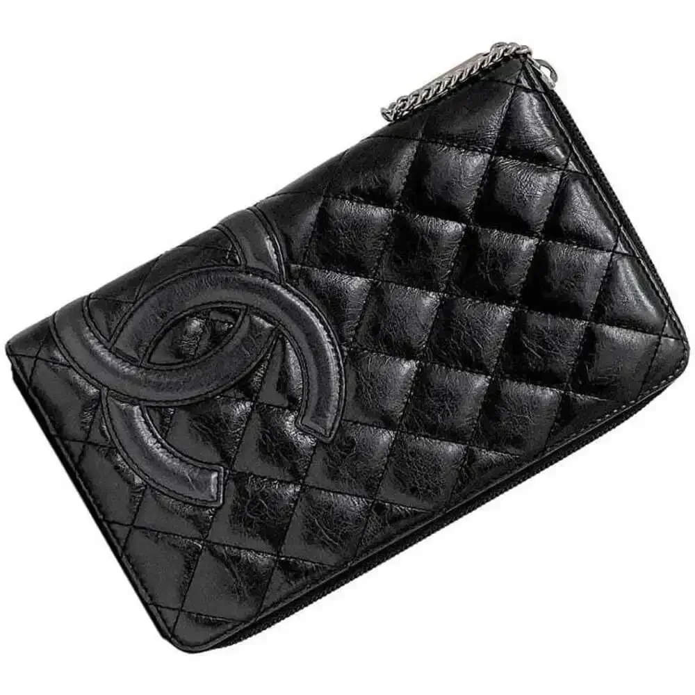CHANEL Authentic Black Leather Logo Wallet - Picture 2 of 11